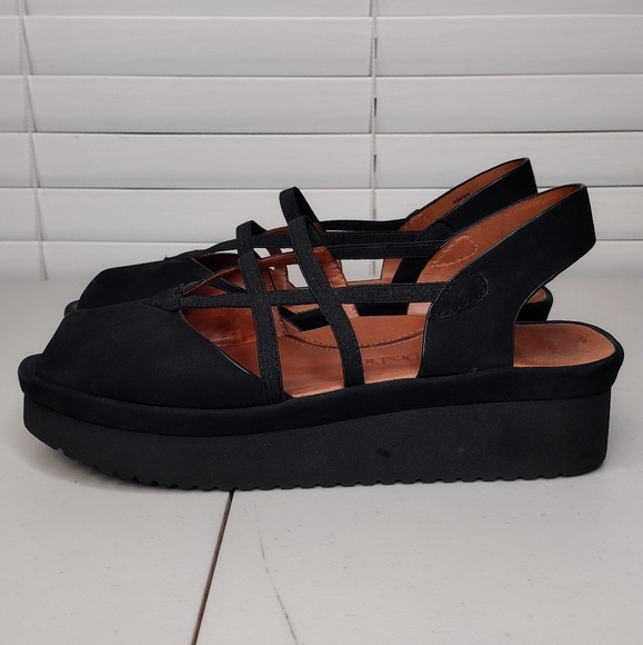 Lamour Des Pieds Women's Black Leather Open Toe Strappy Platform Sandals Sz 8.5M - Picture 2 of 16